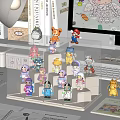 Colorful Figurines Display On Transparent Step Stand With Desktop Accessories And Computer