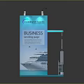 Modern Blue And White Exhibition Booth With Company Name Signage Sofa Tables And Information Panels