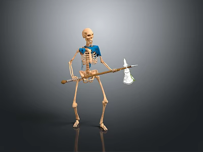 Standing Skeleton Creature Character Holding Axe With Blue Decoration And Bone Details 3d model