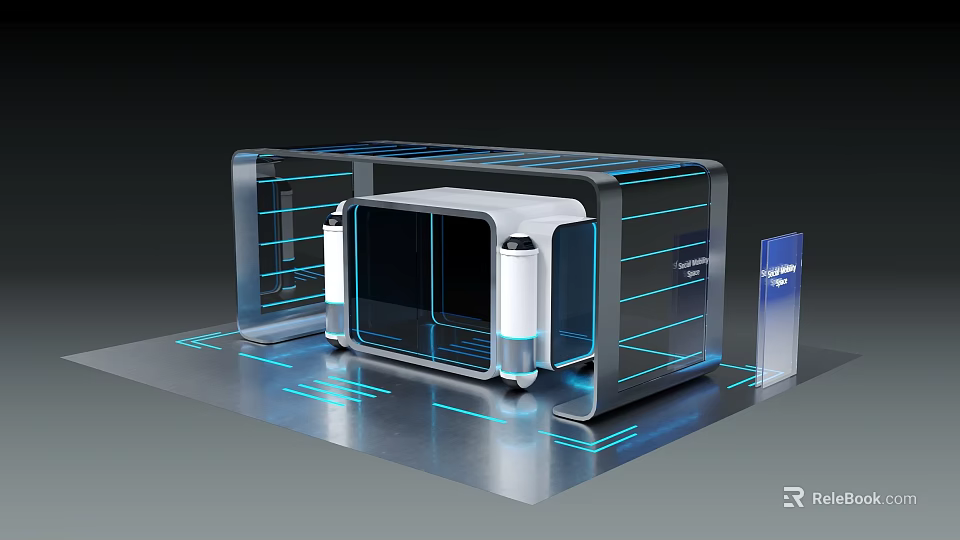 Modern Tech Display Device With Transparent Panels Blue Accent Lines And Digital Signage 3d model 
