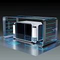 Modern Tech Display Device With Transparent Panels Blue Accent Lines And Digital Signage