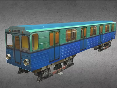 Vintage Blue And Green Electric Tram With Multiple Windows And Classic Design 3d model