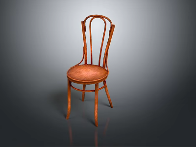 Classic Wooden Dining Chair With Curved Backrest And Round Seat 3d model