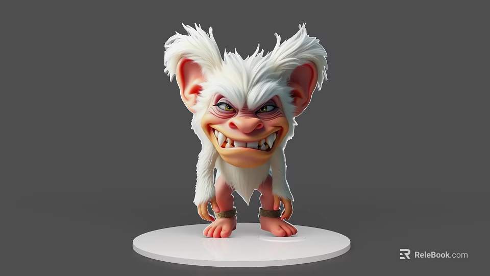 Cartoon Style Game Movie Character With White Fur Large Ears Sharp Fangs And Bound Wrists 3d model 