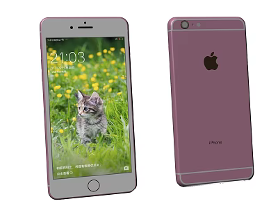 Purple iPhone Smartphone Front Screen Cat Image Time Display Back Cover Apple Logo 3d model