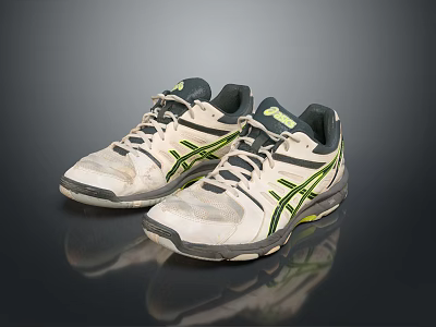 White Athletic Shoes With Green Stripes Gray Laces And Durable Rubber Sole 3d model