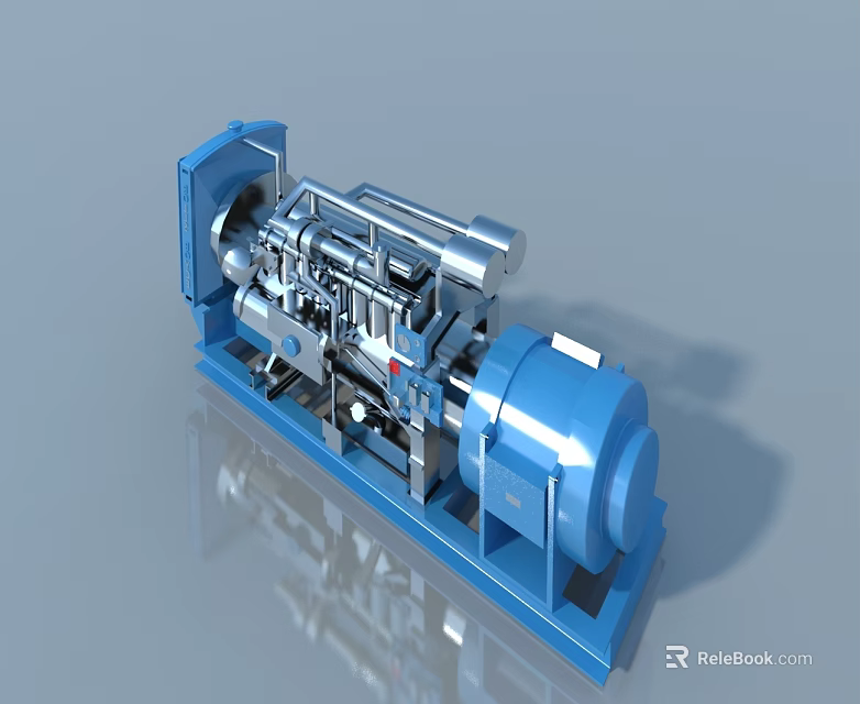 Swing Door Design For Blue And Silver Industrial Generator Equipment With Mechanical Structure 3d model 
