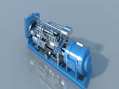 Swing Door Design For Blue And Silver Industrial Generator Equipment With Mechanical Structure 3d model