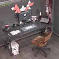 Modern Desk And Chair Set With Computer Monitor Laptop Leather Chair And Open Shelf