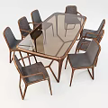 Modern Dining Table And Chairs Set With Glass Top Wooden Frame And Upholstered Seats