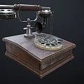 Two Classic Vintage Telephones With Rotary Dial Wooden Base And Black Cables