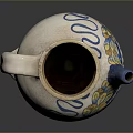 Carved Vase Sculpture With Blue Yellow Decorative Patterns Wave Designs And OCEAN Lettering