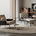 Stylish Zebra Pattern Leisure Chairs With Black Frame Ottoman Round Rug And Window Blinds