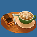 Stylish Commercial Coffee Service Equipment with Green Latte Cup Layered Cake Wooden Tray and Spoon