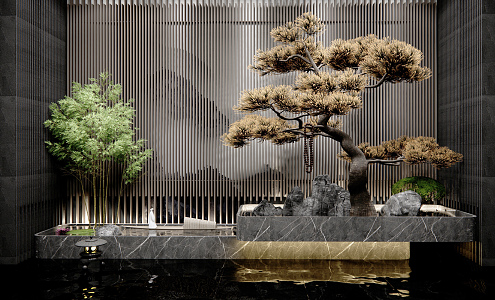 New Chinese style landscape sketch landscape wall waterscape 3d model