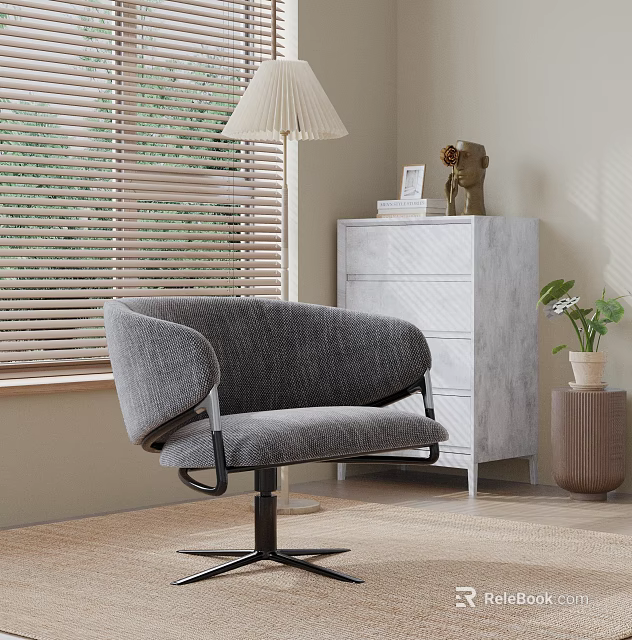 Cozy Gray Leisure Chair With Curved Armrest Black Metal Base And Modern Living Room Decor 3d model 