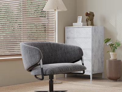 Cozy Gray Leisure Chair With Curved Armrest Black Metal Base And Modern Living Room Decor 3d model