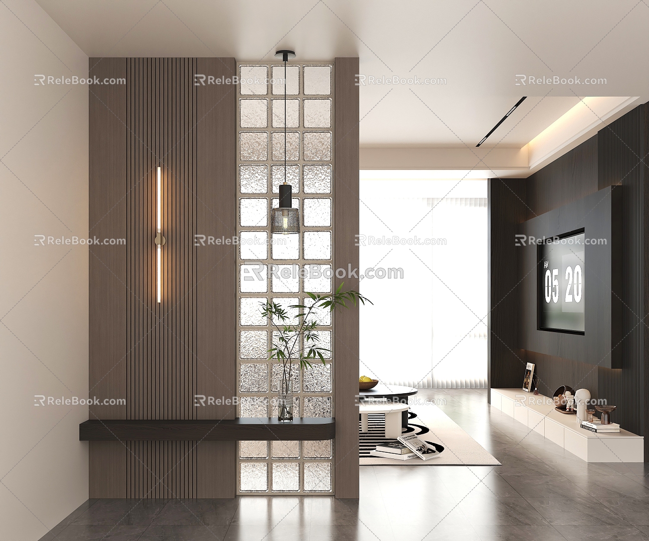 Modern porch glass screen partition 3d model