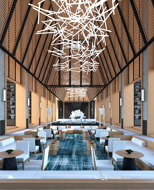 Modern Sales Office Interior Design With Open Layout Chandelier And Comfortable Seats 3d model 