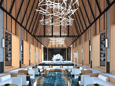 Modern Sales Office Interior Design With Open Layout Chandelier And Comfortable Seats 3d model