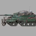 Military Green Battle Tank With Long Barrel Tracks Antenna And Camouflage Cover