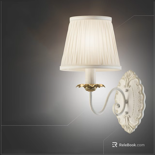 Elegant Wall Lamp with White Pleated Shade and Ornate Gold Accent Design 3d model