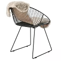 Modern Leisure Chairs With Metal Frame Black Leather Seat And Plush Cushion