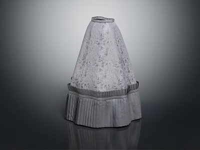 Elegant White Lace Dress with Gray Pleated Hem and Classic Design Details for Women 3d model