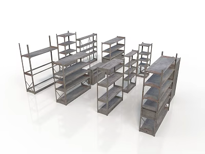 Metal Storage Shelves In Various Styles With Multiple Tiers And Industrial Design 3d model