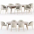 Round Modern Dining Table Set With Upholstered Chairs And Golden Metal Legs
