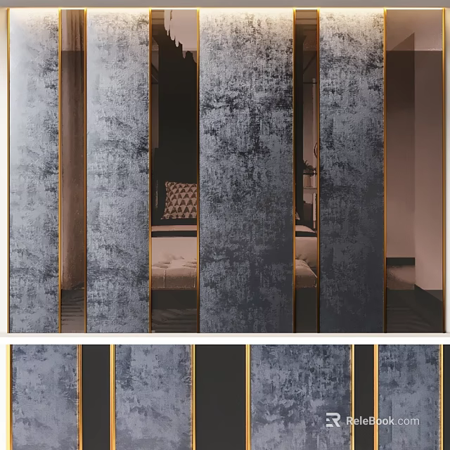 Vertical Gray Textured Wall Decor With Gold Trim In Modern Living Space 3d model 