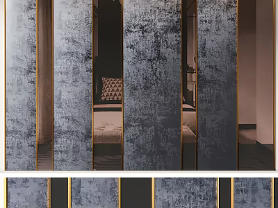 Vertical Gray Textured Wall Decor With Gold Trim In Modern Living Space 3d model