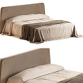 Modern Double Bed With Gray Bed Sheets And Soft Blanket Simple Headboard Design 3d model