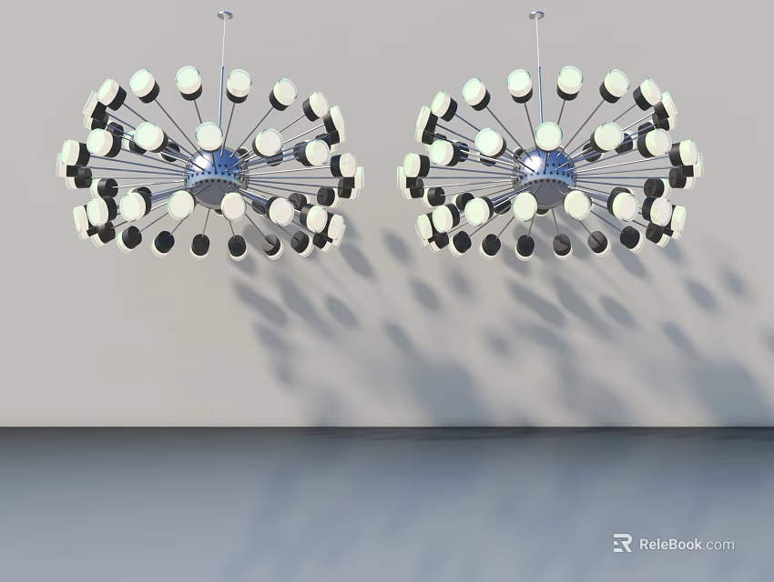Modern Swing Door Interior Featuring Stylish Pendant Lights And Gray Wall 3d model 