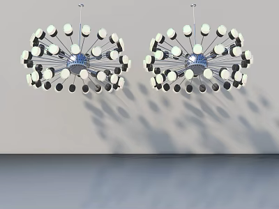 Modern Swing Door Interior Featuring Stylish Pendant Lights And Gray Wall 3d model
