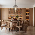 Modern Living Dining Room Interior With Beige Sofa Circular Yellow Painting And Wooden Coffee Table