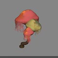Artistic Tree With Three Colorful Canopies Orange Green Pink Hanging Red Tassels Brown Trunk