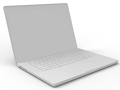 Open Silver Laptop With Gray Screen White Keyboard And Visible Ports 3d model