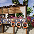 Tropical Beachfront Villa With Palm Trees Sandy Beach And Waterfront Boat