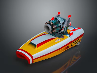 Vibrant Toy Speedboat With Yellow White Red Stripes And Large Engine 3d model