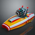 Vibrant Toy Speedboat With Yellow White Red Stripes And Large Engine