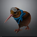 Cute Kiwi Bird With Fluffy Brown Feathers Wearing Silver Goggles And Blue Scarf