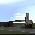 Scenic Entrance Gate With Stone Arch Pillars And Wheel Decorations For Industrial Park