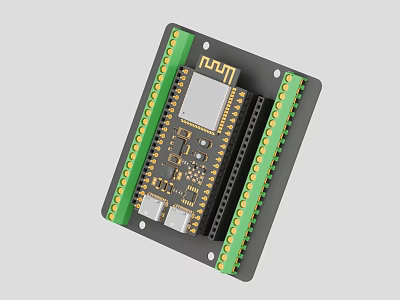 Electronic Circuit Module With Green Edges Black Body Integrated Chip And Pins 3d model
