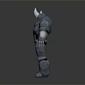 Metallic Robot Character With Spiked Helmet Armored Body And Standing Pose