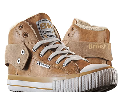 Brown High Top Leather Shoes With British Knights Logo And Fleece Lining White Laces 3d model