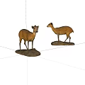 Brown Standing Animal Figurines With Natural Posture On Stone Bases