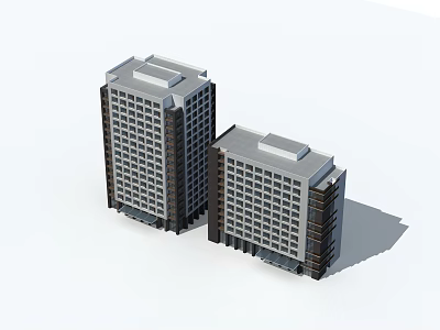 Two Modern High Rise Office Buildings With Glass Windows And Symmetrical Design 3d model