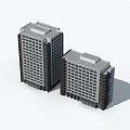 Two Modern High Rise Office Buildings With Glass Windows And Symmetrical Design