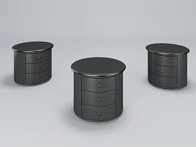 Modern Black Round Nightstands Set Of Three With Drawers For Bedroom 3d model